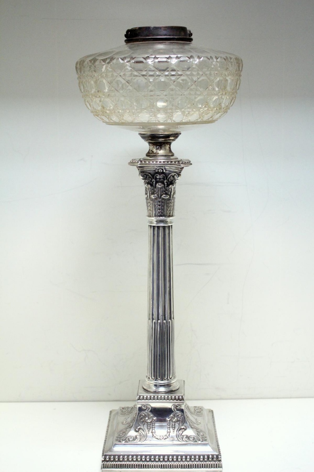 A Victorian silver column table lamp, by James Dixon & Sons, Sheffield 1890 raised from a square - Image 2 of 9
