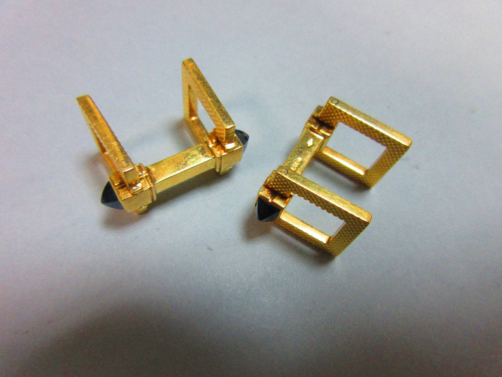 A pair of French 18ct gold and sapphire cufflinks by Mellerio, each formed as a square section - Image 5 of 8