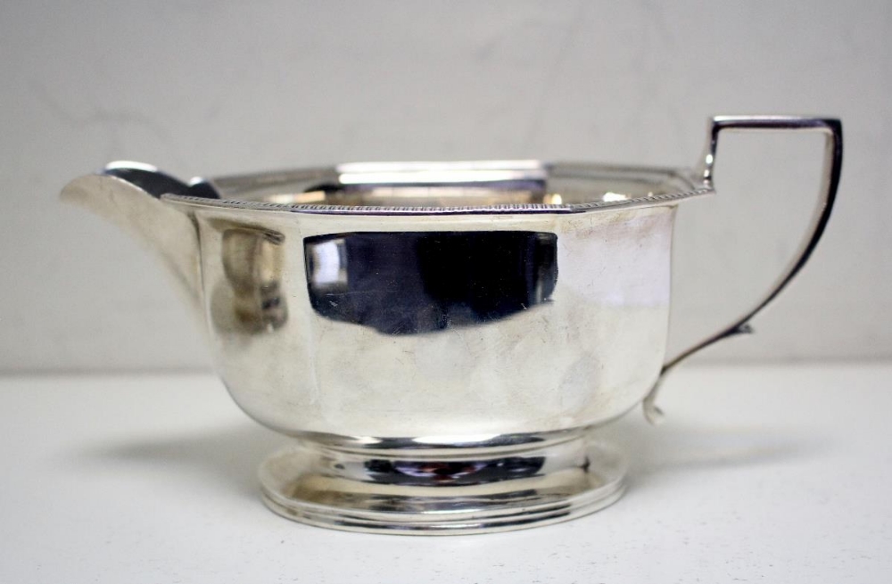 A four piece silver teaset, by The Adie Brothers, Birmingham 1946/47, the octagonal gadroon edged - Image 6 of 8