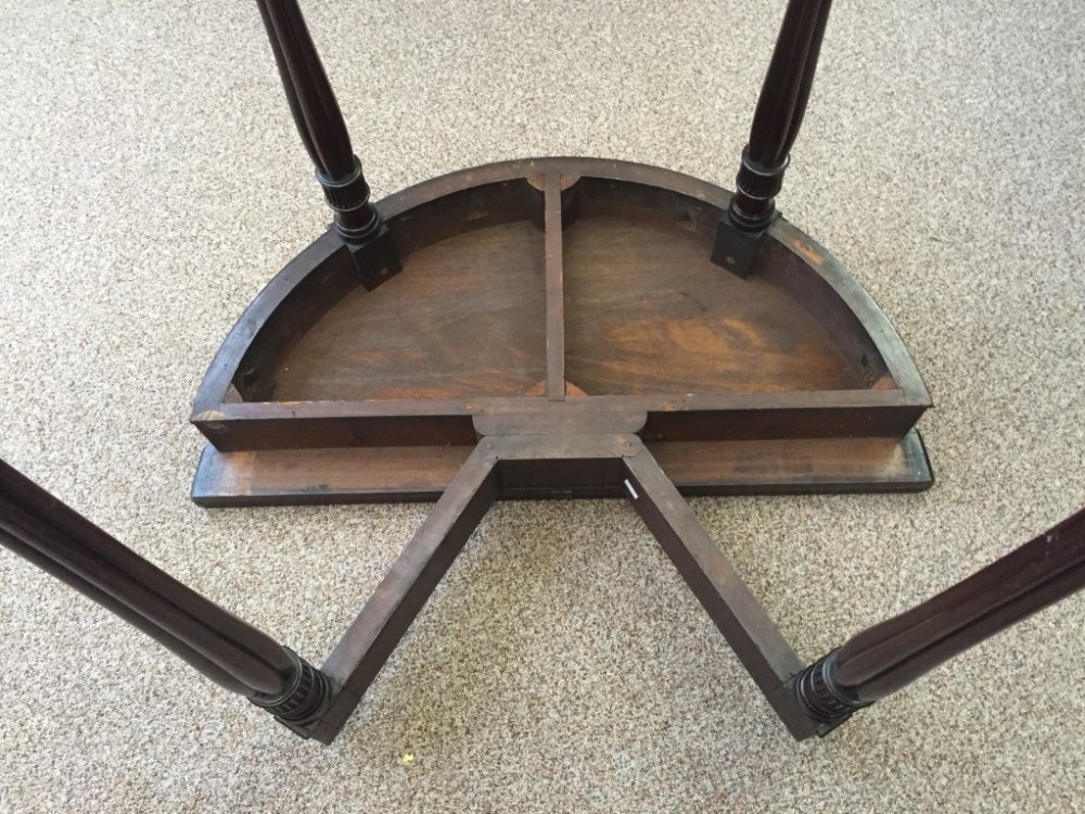 A George IV mahogany demi lune card table, with foldover top, green velvet lined interior, on - Image 5 of 5