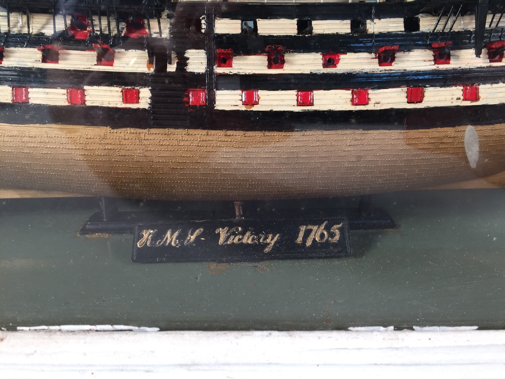 HMS Victory 1765', a cased model of the battleship, only the stern mast with furled plastic sails, - Image 2 of 4