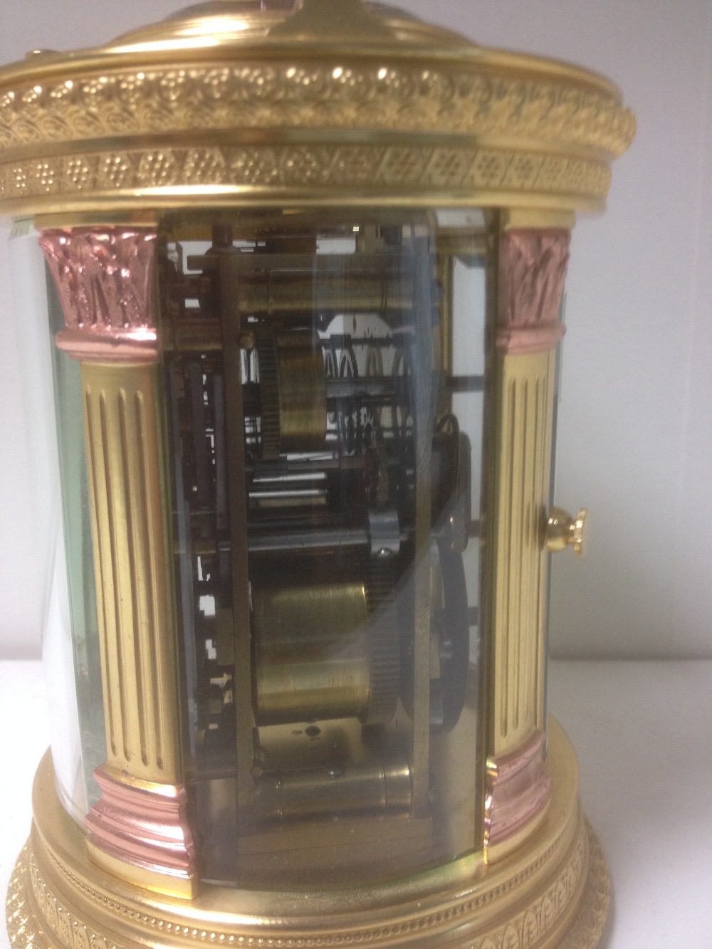 A French cylinder shaped gilt brass repeating carriage clock, circa 1900, the circular silvered dial - Image 3 of 6