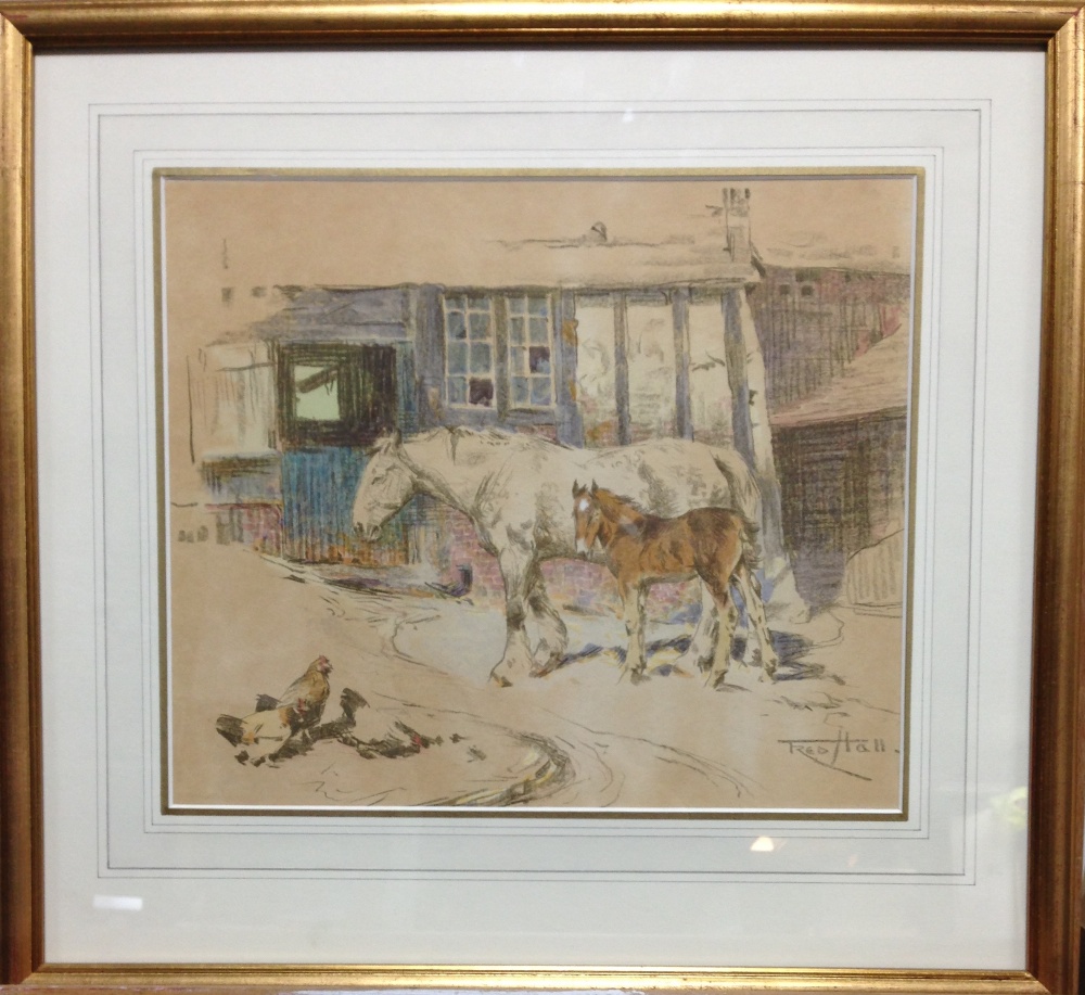 Fred Hall (British, 1860-1948) A grey mare with chestnut foal signed lower right "Fred Hall" - Image 2 of 6