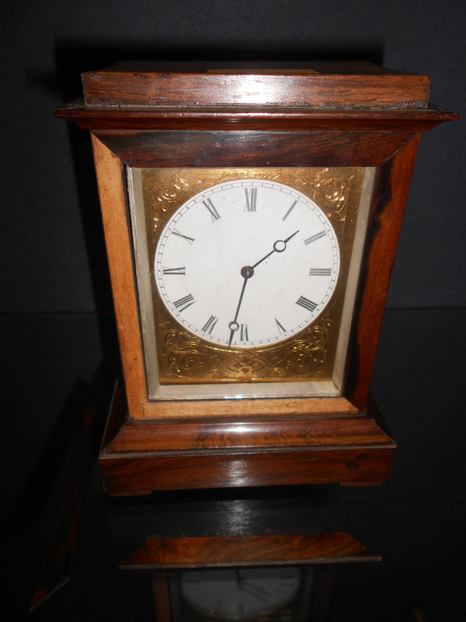 A small late Victorian rosewood mantel timepiece, the engraved rectangular gilt mask signed 'James - Image 2 of 2