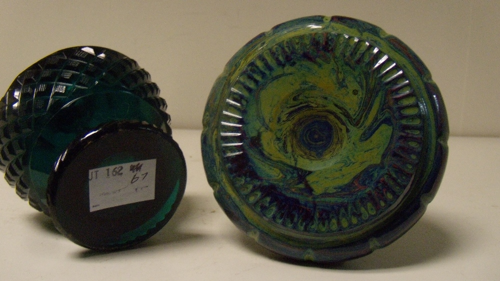 A 19th century Bohemian green lithyalin scent bottle and stopper together with a green glass scent - Image 2 of 2