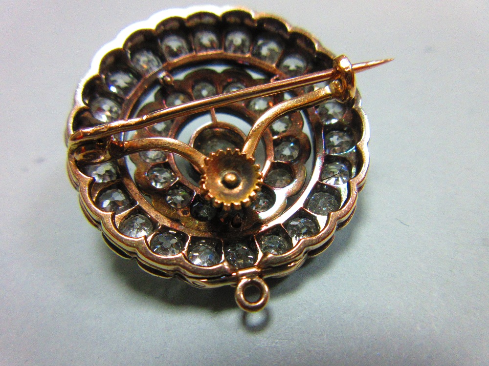 A Victorian diamond target brooch / pendant, the central old round brilliant cut diamond set above - Image 3 of 4