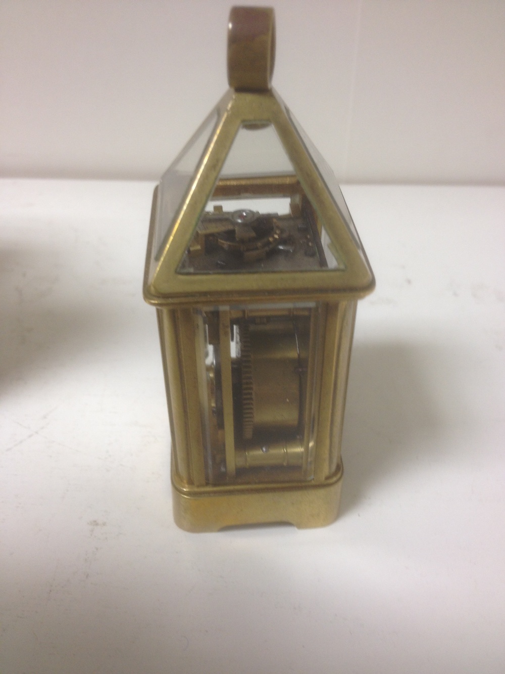 A French miniature lantern style carriage timepiece, circa 1900, with pyramid glazed top above - Image 4 of 4