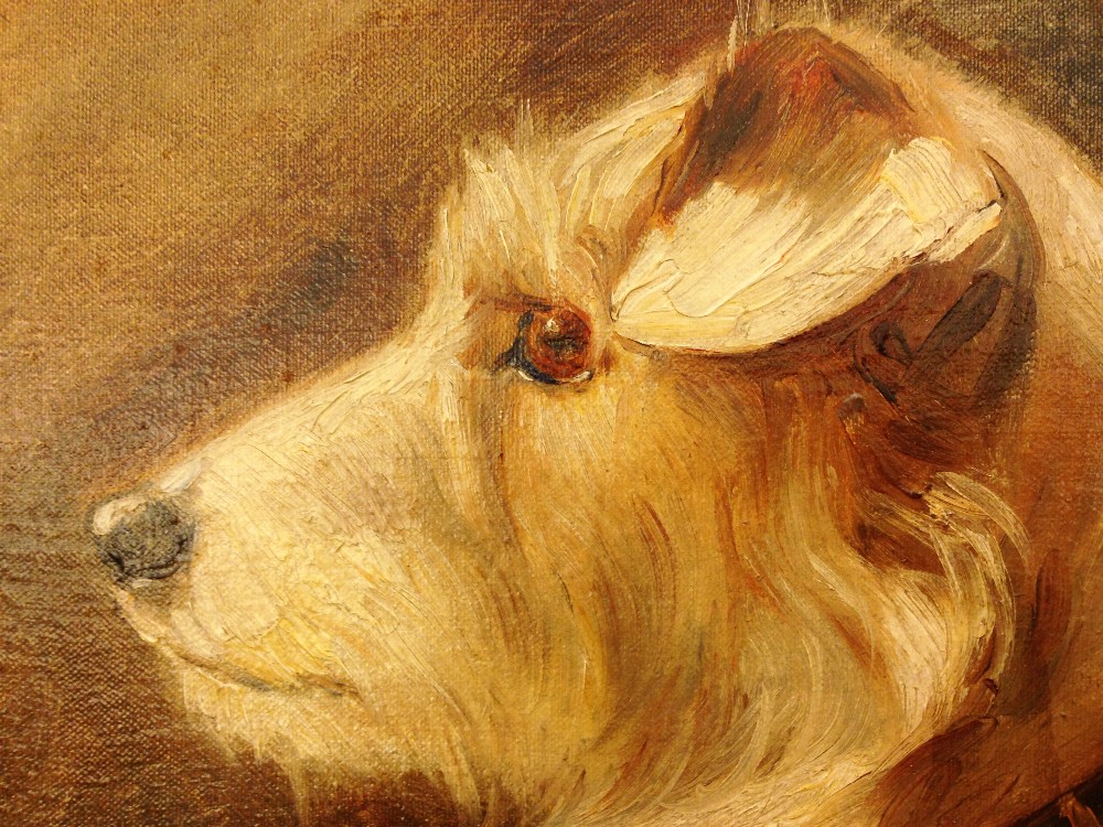 § Agnes Hilda Coates (British, 1877 - 1957) Study of a white terrier oil on artist's board 16 x 24cm - Image 3 of 4