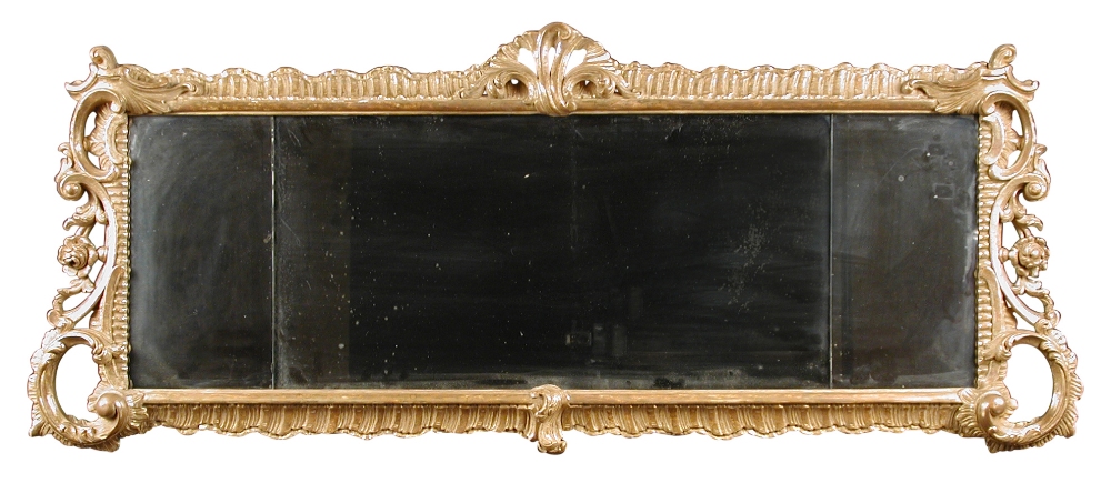 A 19th century carved wood gilt overmantle mirror, the frame carved and pierced with acanthus scroll