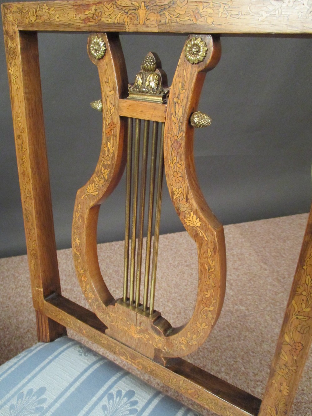 A pair of Louis XVI style rosewood salon chairs, bearing Edwards & Roberts label, with marquetry - Image 2 of 4