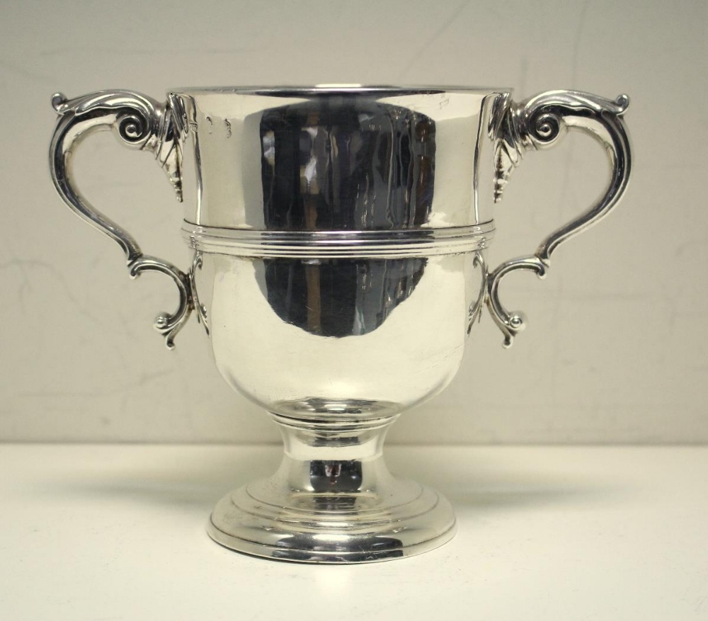 A George III Irish silver two handled cup, by Matthew West, Dublin 1771, of inverted bell shape - Image 2 of 4