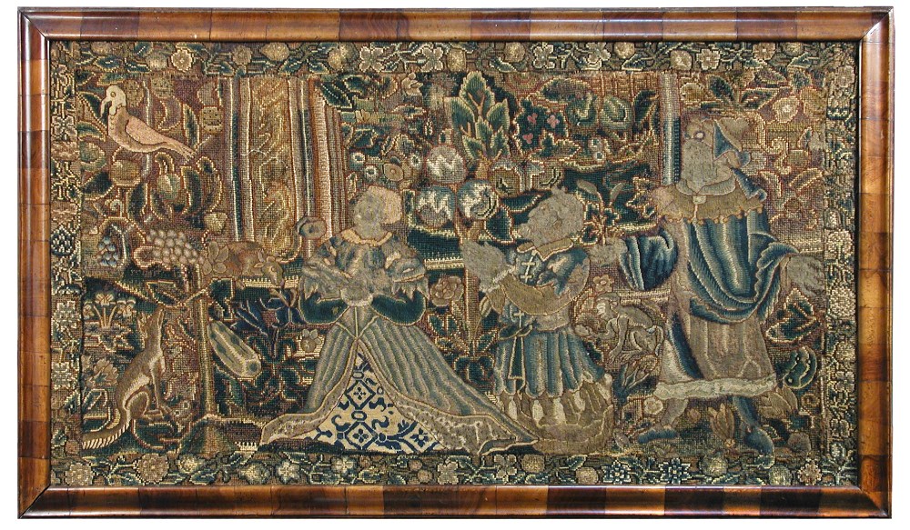 A late 16th or early 17th century English tent stitch embroidered panel, worked predominantly in