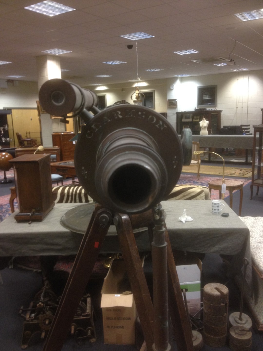 A large 19th century 4 inch copper and brass refracting telescope by Clarkson of London, with star - Image 8 of 8