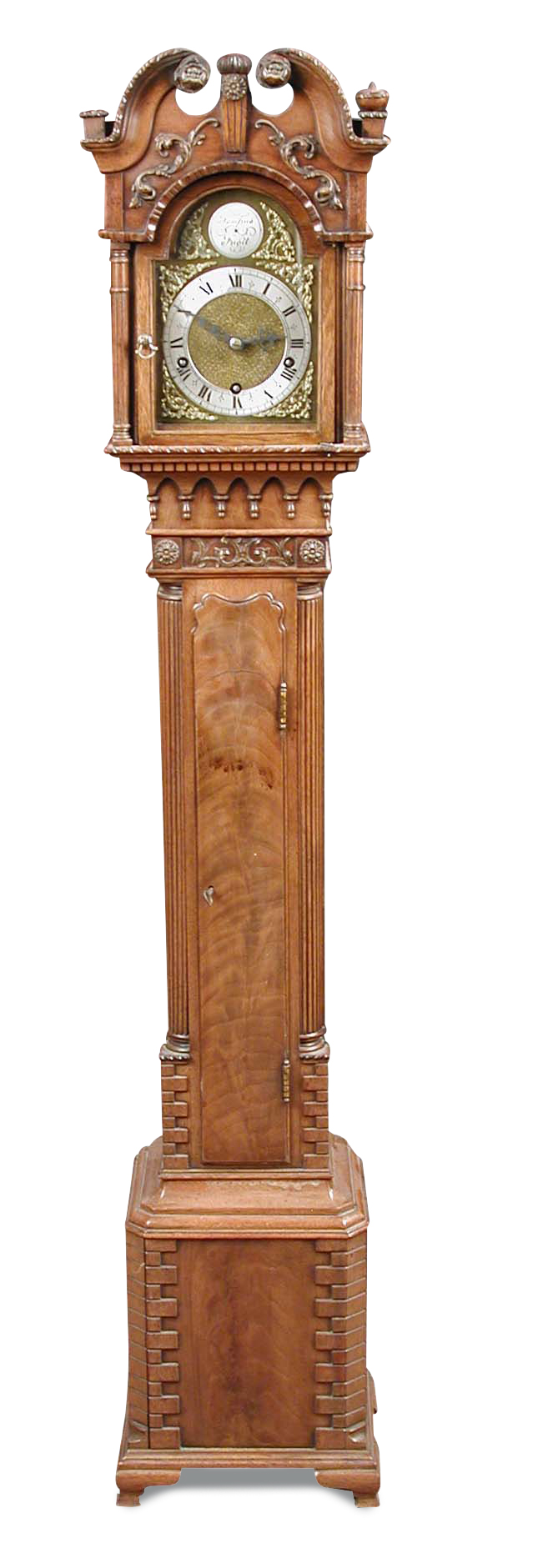 A mahogany longcase clock of small proportions, circa 1920s, the well moulded case with brass