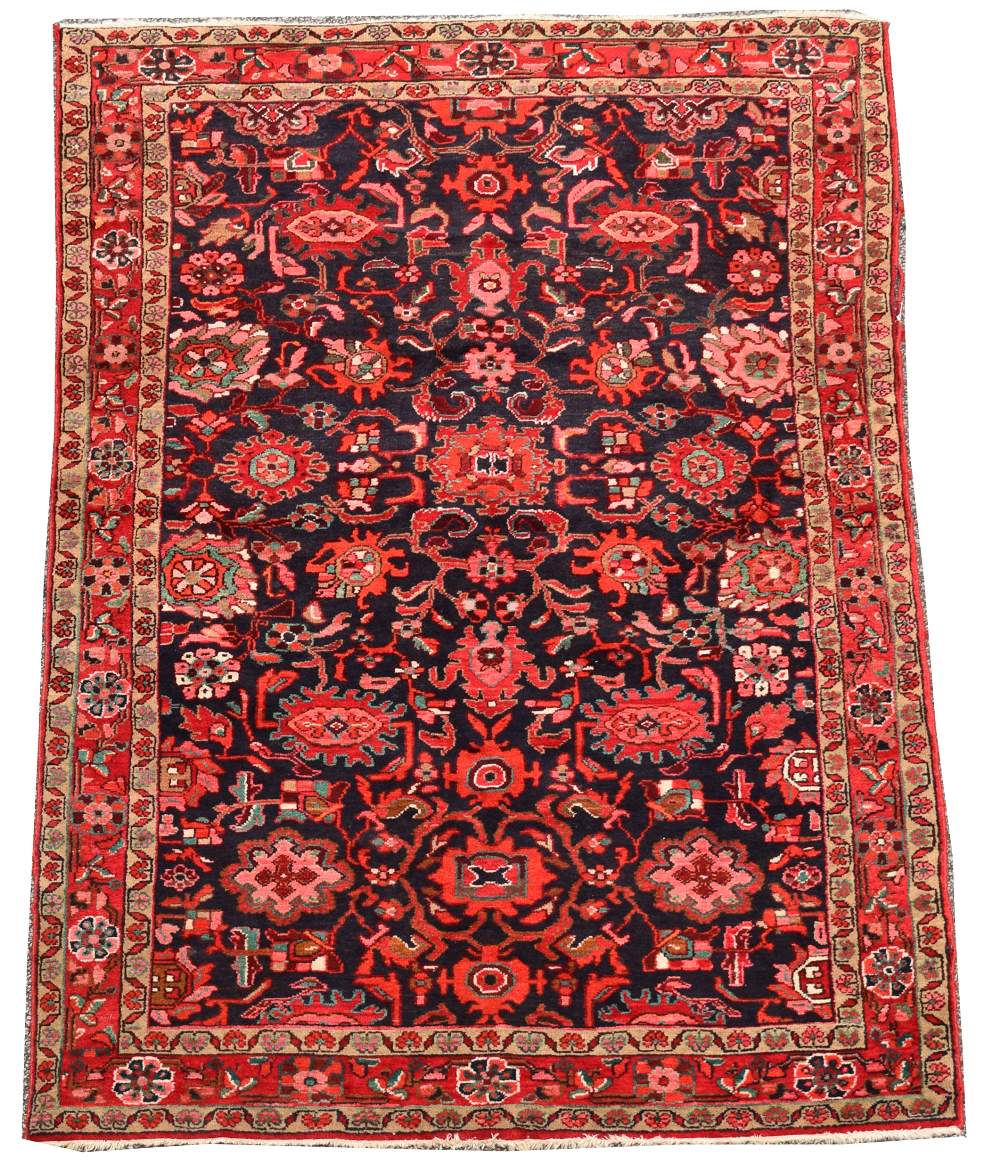 A modern Hamadan rug, floral design on a dark red ground 227 x 147cm (89 x 57in) Good levels of