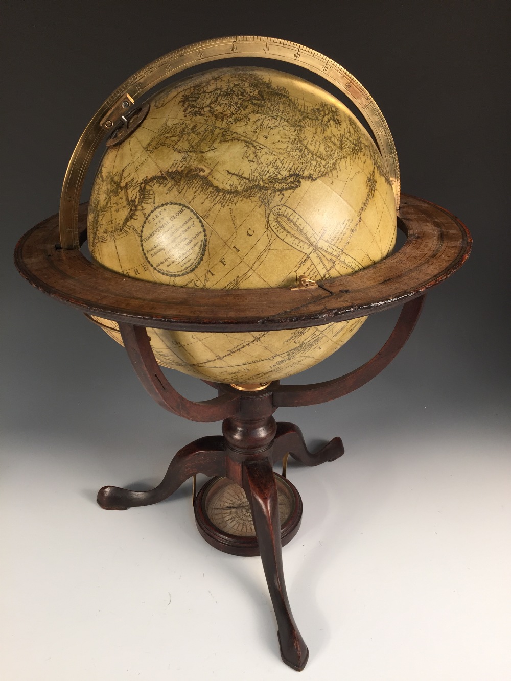 A Bastien terrestrial library globe, modern, on a Regency style mahogany stand with brass casters, - Image 2 of 5