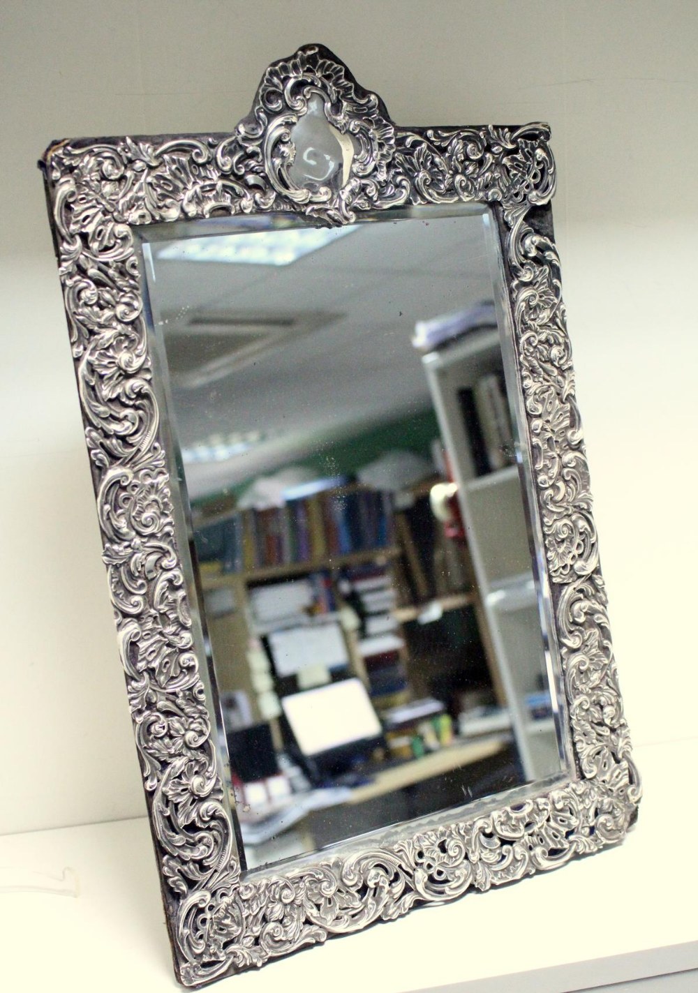 An Edwardian silver mounted dressing table mirror, by H Matthews, Birmingham 1904, rectangular,