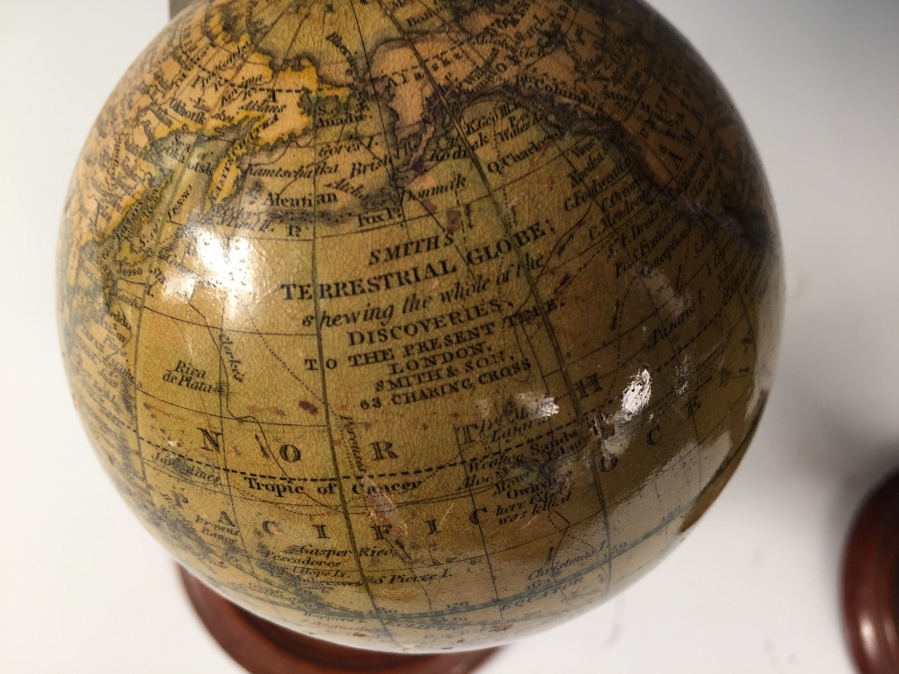 A Newton's terrestial 4.25 inch globe, circa 1845, varnished gores to a turned mahogany stand, - Image 2 of 3