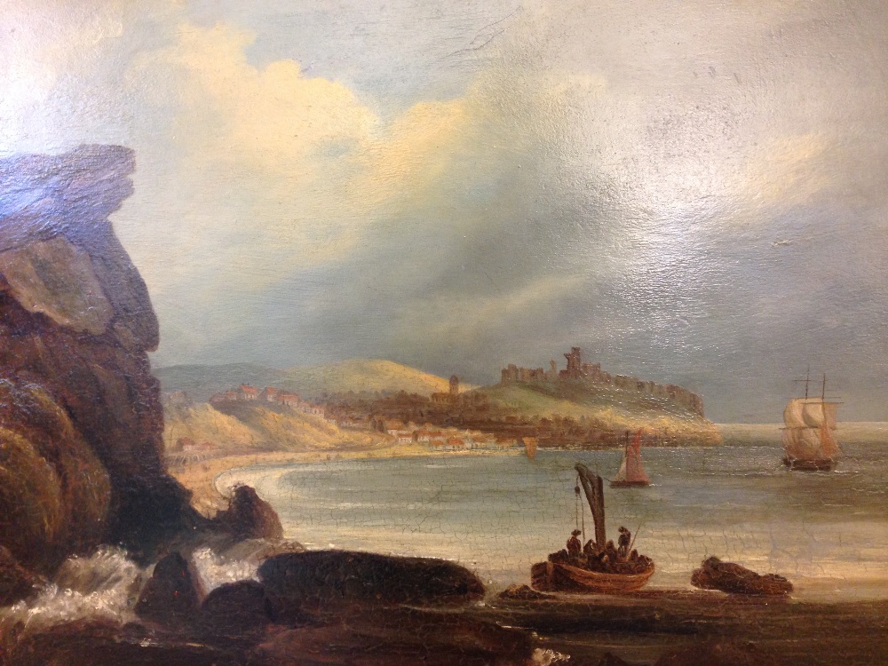 English School (18th Century) View of Scarborough Bay, Yorkshire, from First Point with boats in the - Image 2 of 6