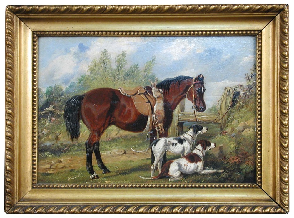 *Amended Description* Henry Alken, Junior A bay pony with two pointers in a landscape signed lower