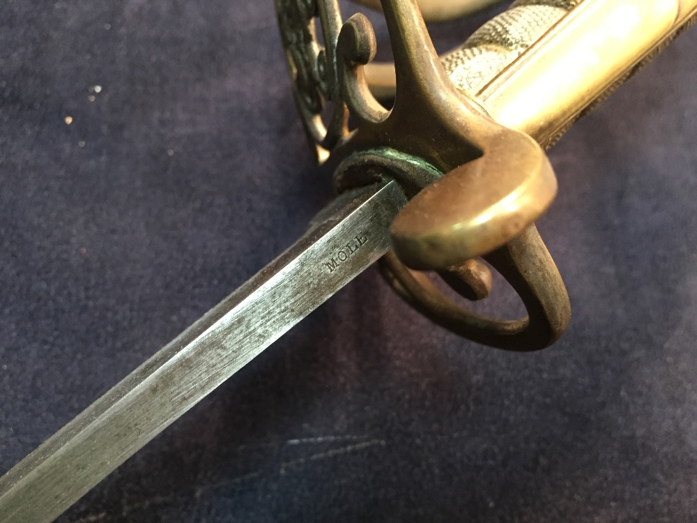 A Victorian officer's sword by Mole, with undecorated blade, pierced guard with cipher in a - Image 3 of 5