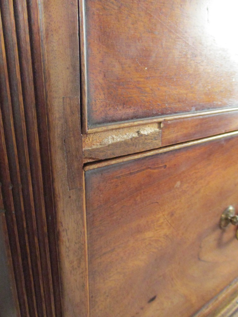 A George III mahogany secretaire chest on chest, with a greek key moulded cornice, canted reeded - Image 7 of 10