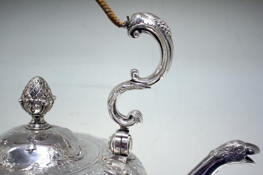 A large George II silver tea kettle on stand, maker's mark IC, possibly for J. Collins, London, - Image 4 of 9