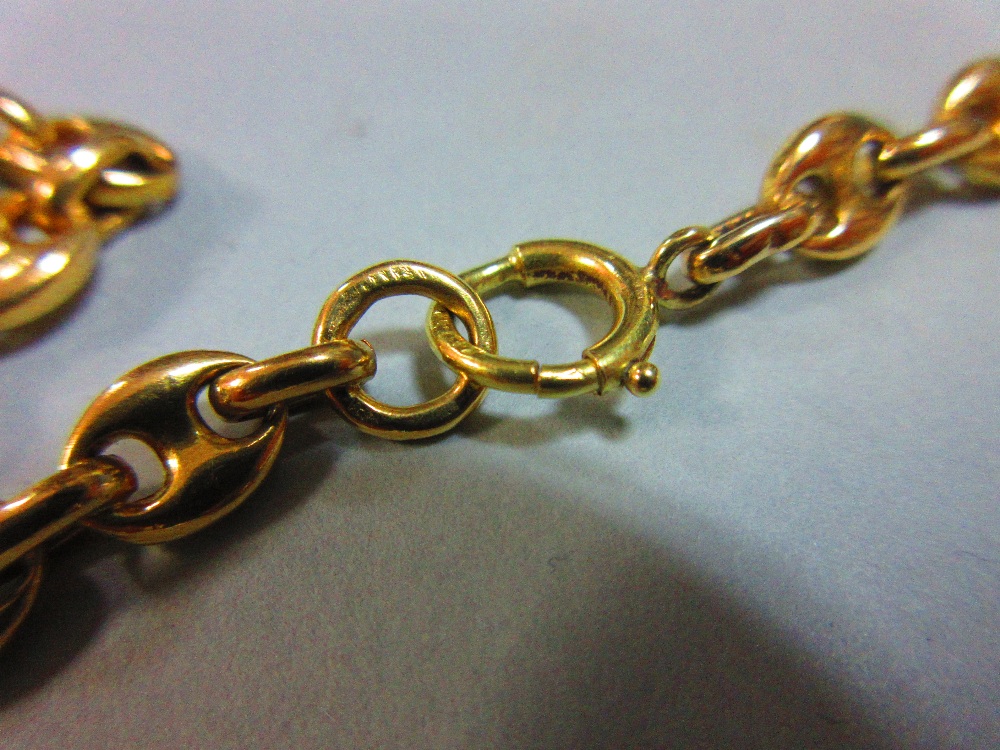 An 18ct gold necklace and bracelet suite, the fancy link chains with Continental assay marks, - Image 3 of 3