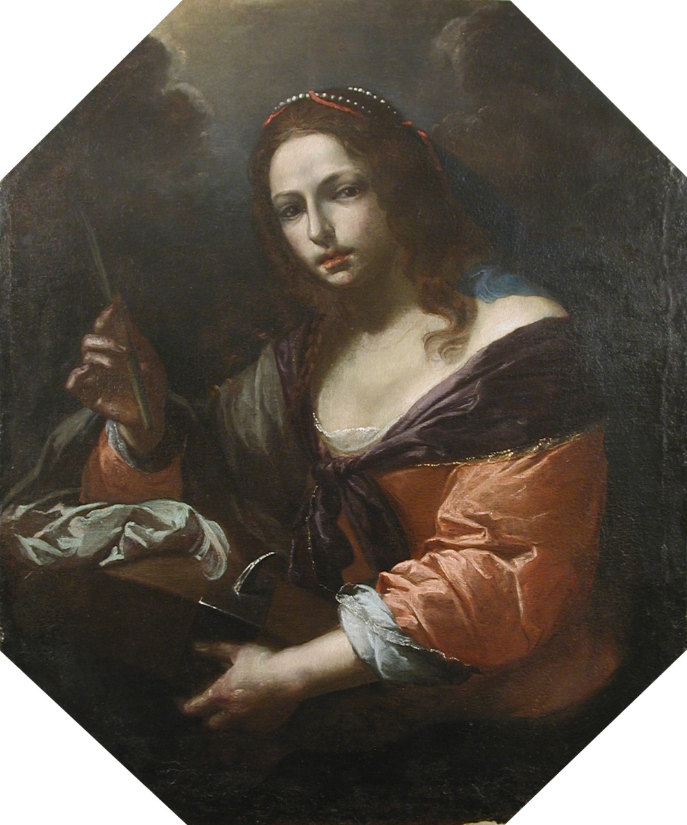 Florentine School (17th Century) St Catherine, holding a martyr's palm, the wheel beside her oil