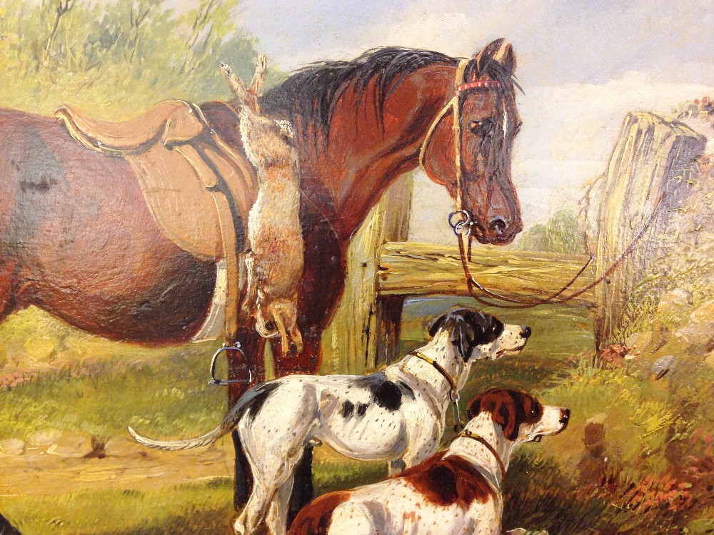 *Amended Description* Henry Alken, Junior A bay pony with two pointers in a landscape signed lower - Image 3 of 5