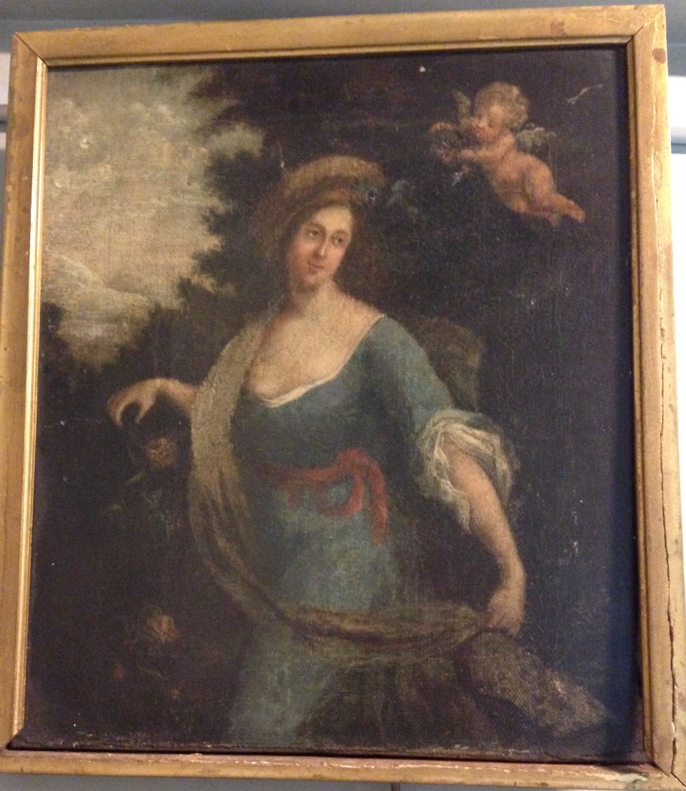 Continental School (circa 1800) A classical maiden with a putto flying over her oil on canvas, in - Image 2 of 8