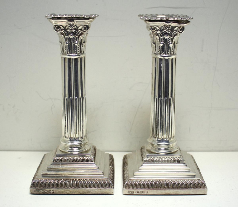 A pair of dwarf silver candlesticks, by James Kebberling Bembridge (Hawksworth, Eyre & Co Ltd), - Image 2 of 5
