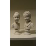 After Houdon, two 1920's Sevres biscuit busts of Alexandre and Louise Brongniart, the daughter of