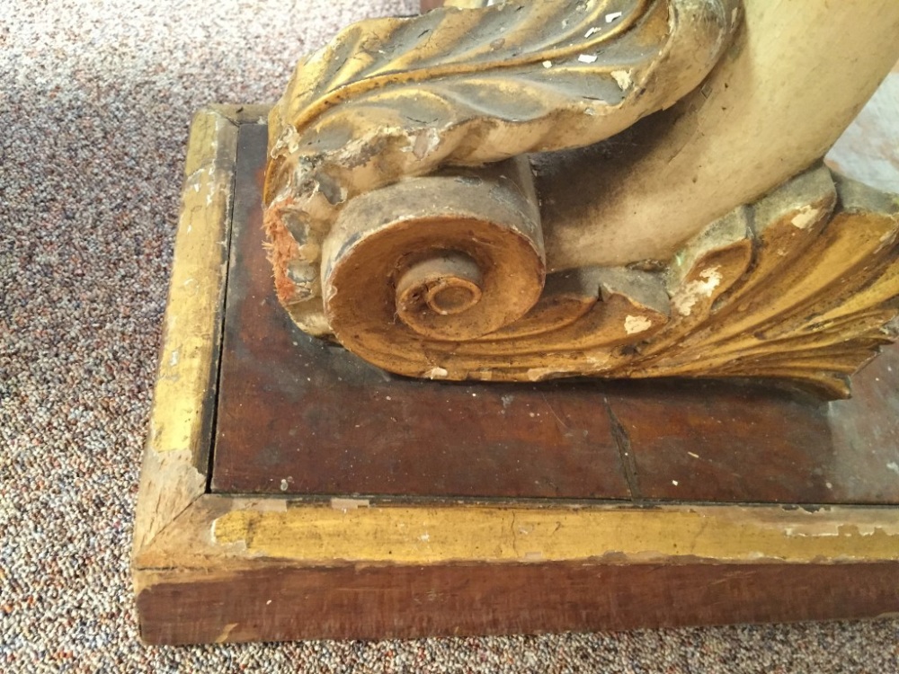 An early 19th century parcel gilt and marble console table, a veined marble top on an ivory - Image 7 of 9