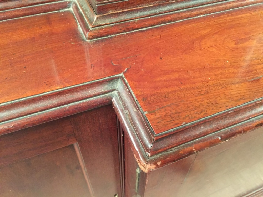 A George III mahogany breakfront library bookcase, with gothic arched glazed doors above and - Image 4 of 9