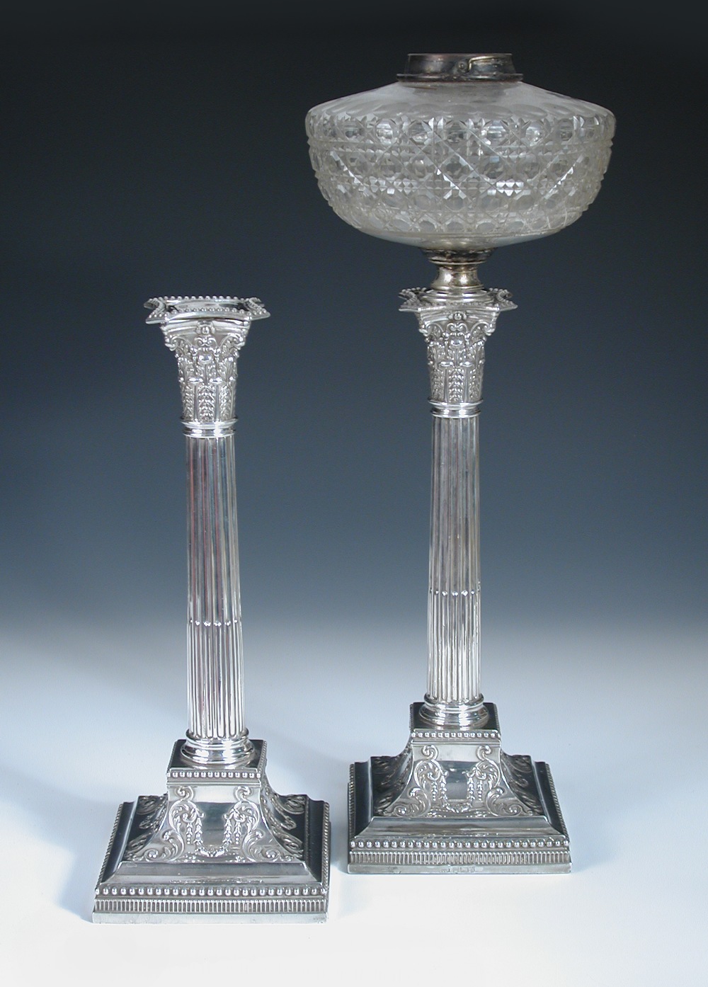 A Victorian silver column table lamp, by James Dixon & Sons, Sheffield 1890 raised from a square