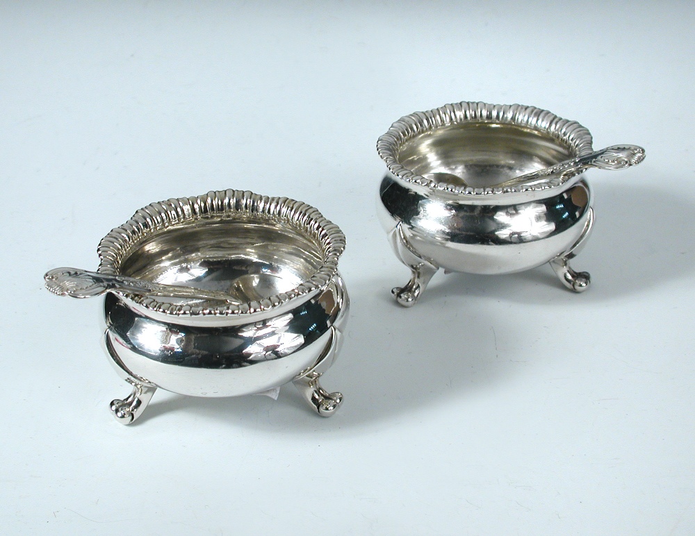 A pair of Victorian silver tub salts, by Robert Hennell III, London 1841, each of plain tub shape