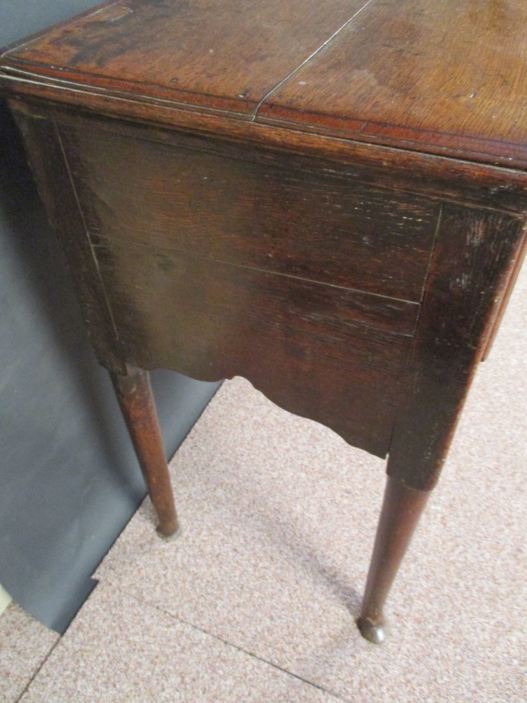 A George III oak dresser base, fitted three drawers with brass handles, shaped fret carved apron - Image 2 of 5