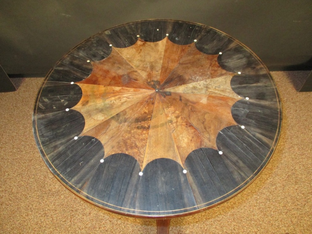 A late Regency coromandel wood pedestal occasional table, with radiating specimen wood inlaid - Image 3 of 4