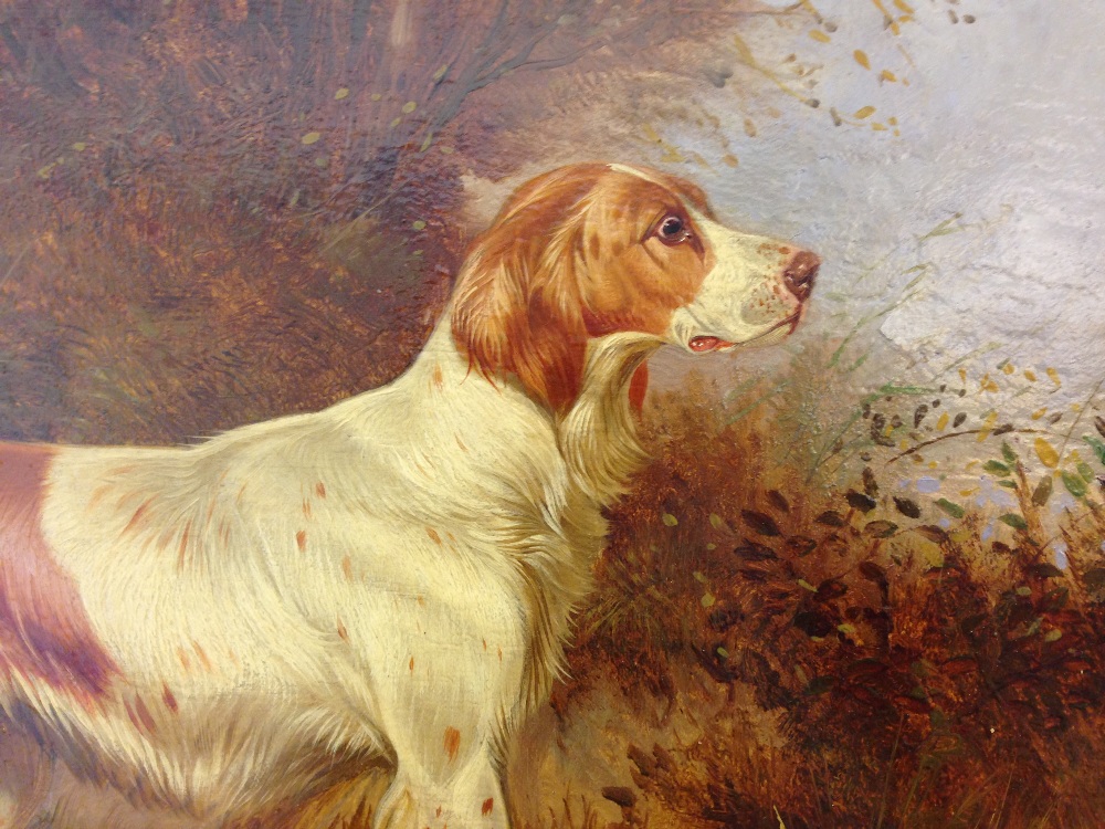 Colin Graeme Roe (British, 1857–1910) A red and white setter with a dead pheasant in a landscape - Image 3 of 5