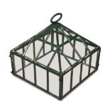 A green painted cast iron framed cloche, with pyramidal cover 51 x 51 x 51cm (20 x 20 x 20in) No