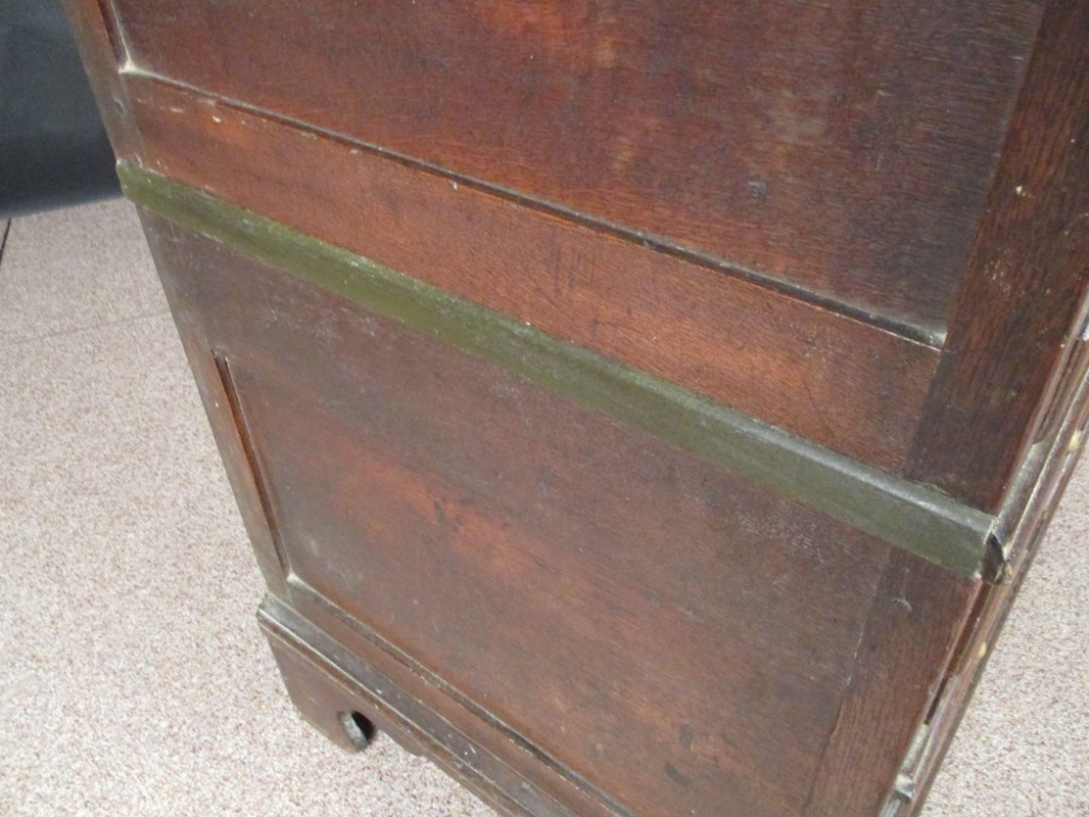 A James II oak chest, with moulded drawer fronts in two halves, brass pear drop handles and brass - Image 3 of 5