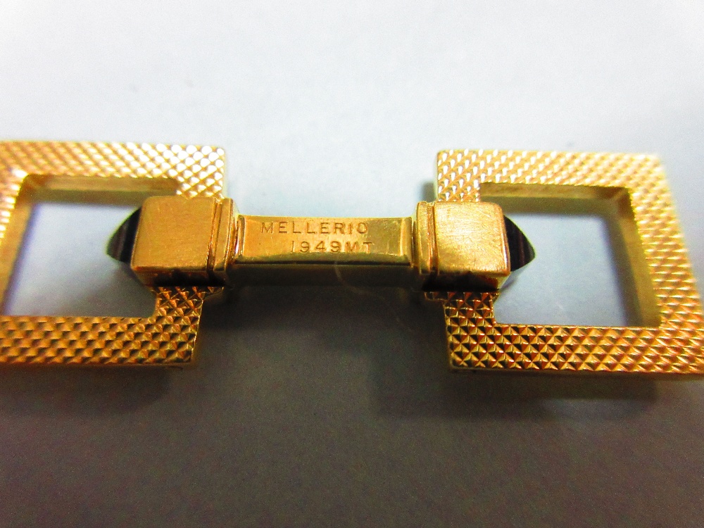 A pair of French 18ct gold and sapphire cufflinks by Mellerio, each formed as a square section - Image 3 of 8