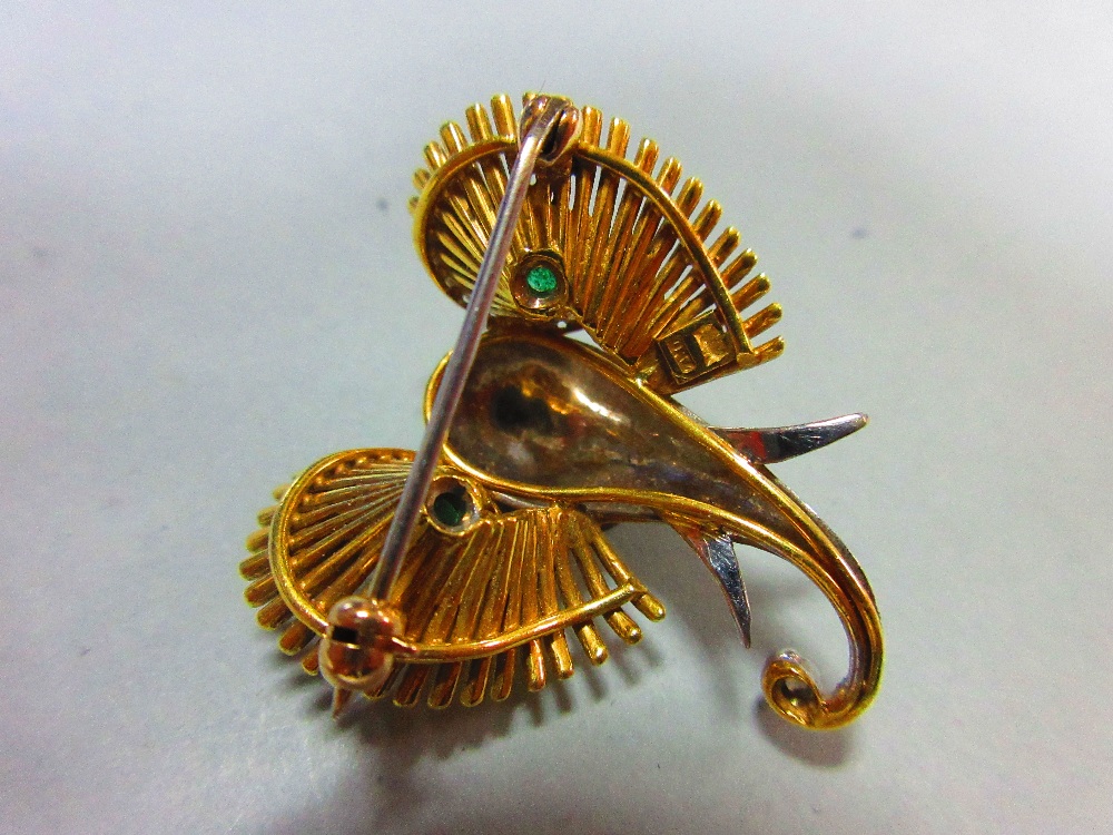 A bi-coloured precious metal, diamond and emerald set elephant head brooch, designed as a white - Image 6 of 6