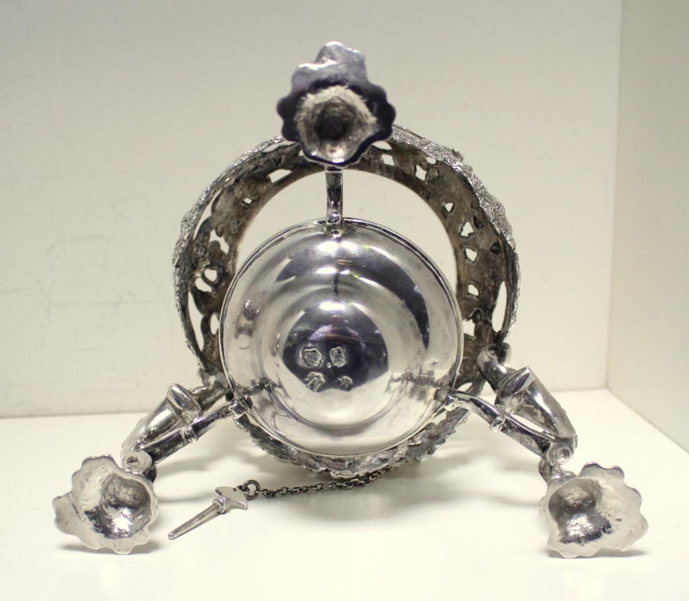 A large George II silver tea kettle on stand, maker's mark IC, possibly for J. Collins, London, - Image 9 of 9