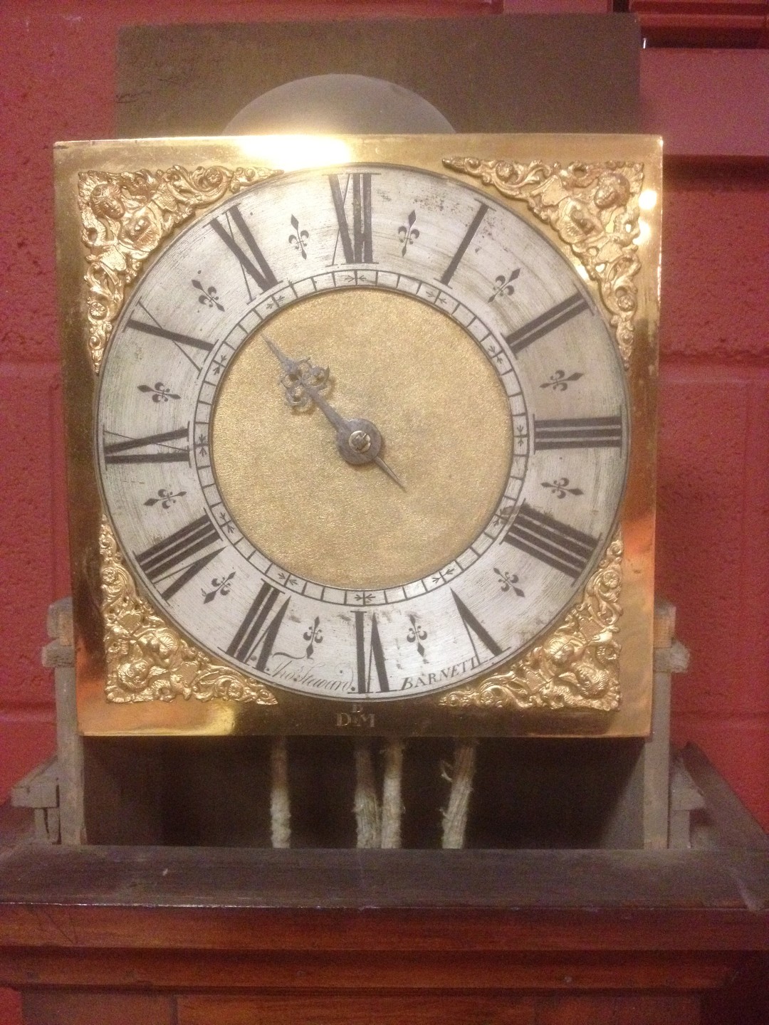 An early 18th century fruitwood longcase clock, the 10inch square brass dial signed 'Thos Steward, - Image 3 of 7