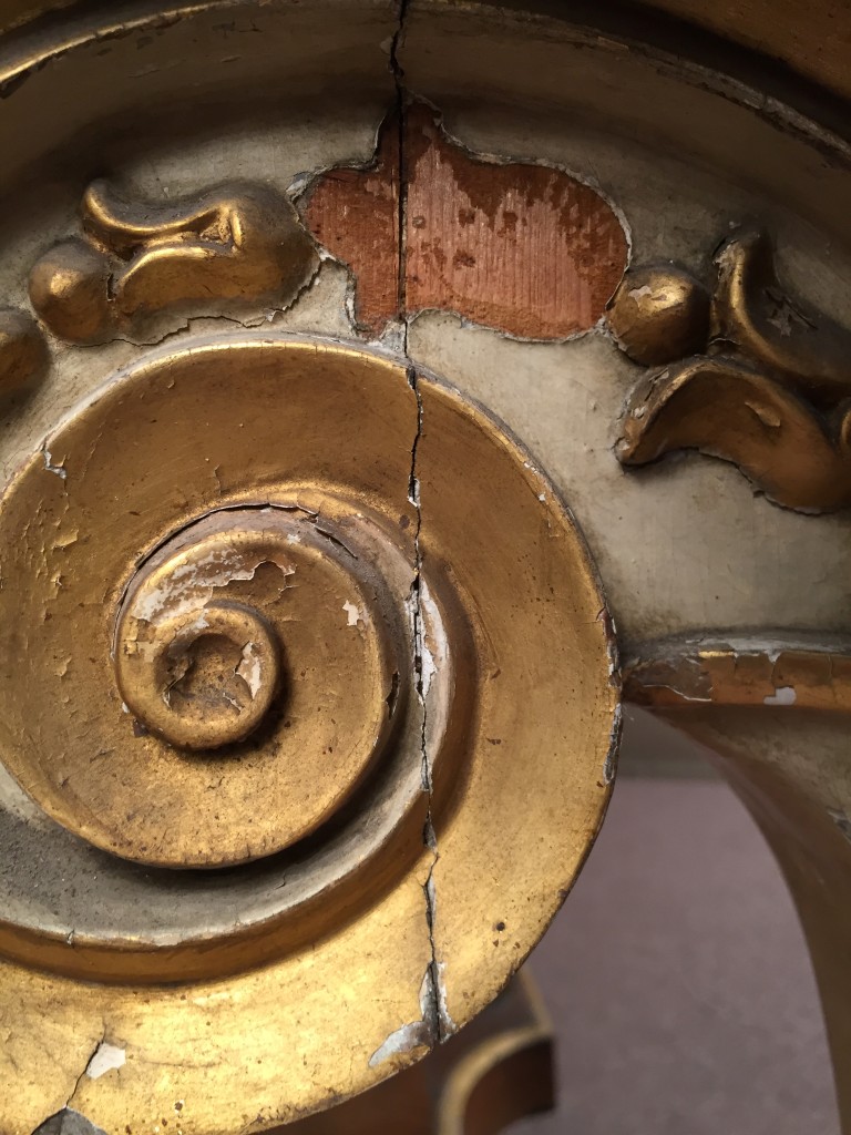 An early 19th century parcel gilt and marble console table, a veined marble top on an ivory - Image 2 of 9