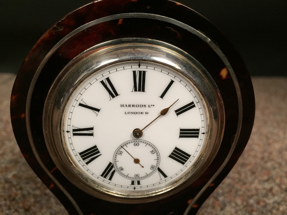 An Edwardian small size tortoiseshell mantle clock, the balloon shape case with 4.5cm (2in) enamel - Image 2 of 4