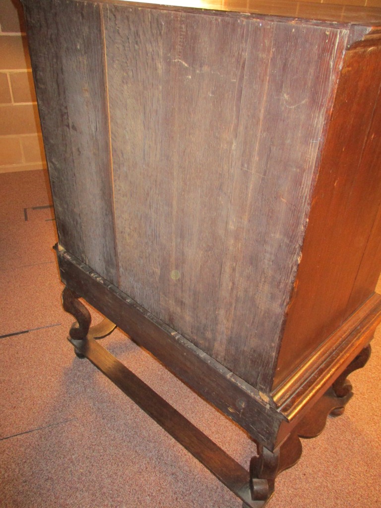 A William & Mary walnut chest on stand, with feather banded border decoration, brass drop handles, - Image 7 of 7