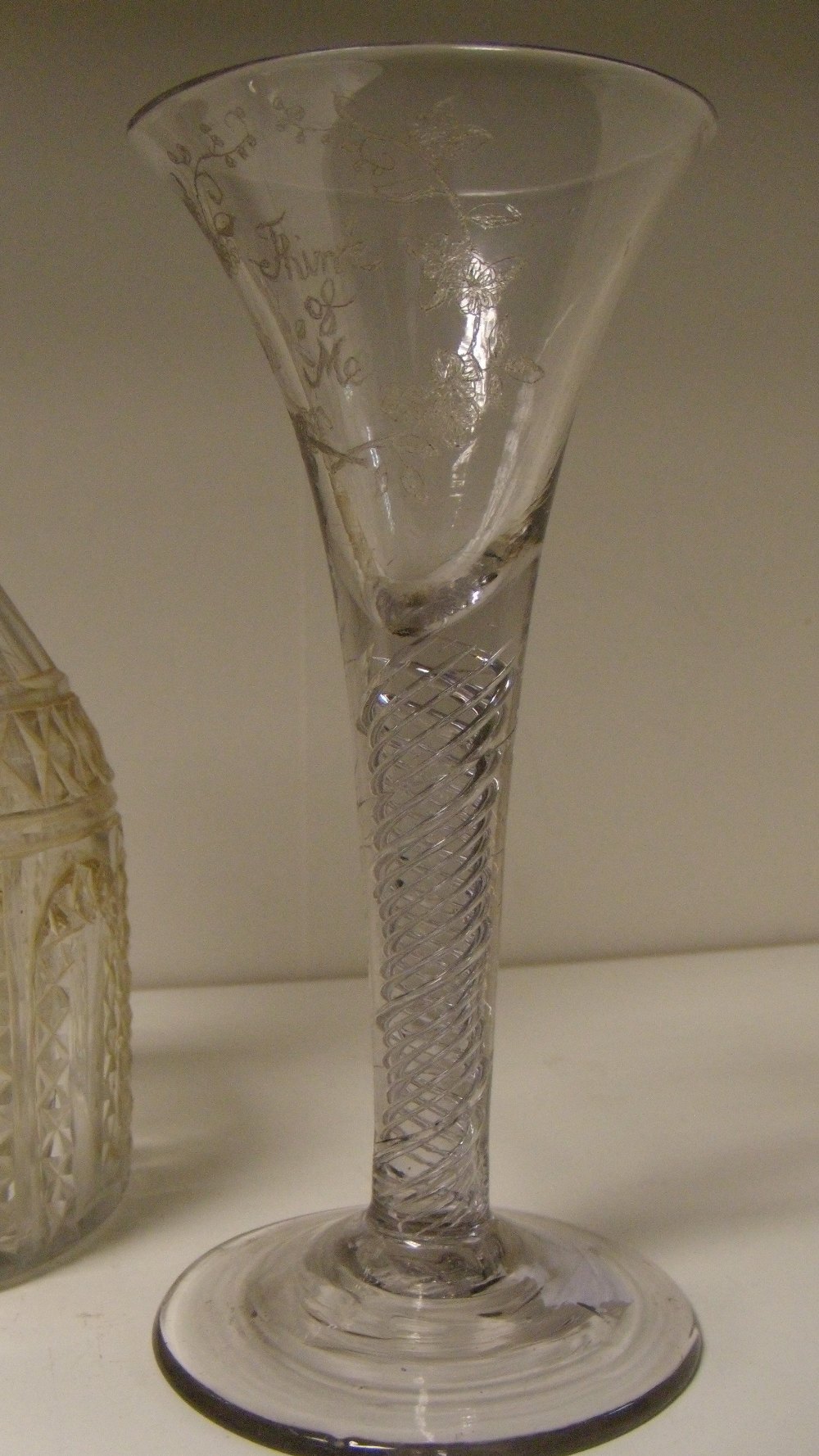 Two 18th century glasses together with an Irish decanter and stopper, the cordial with facetted stem - Image 3 of 6
